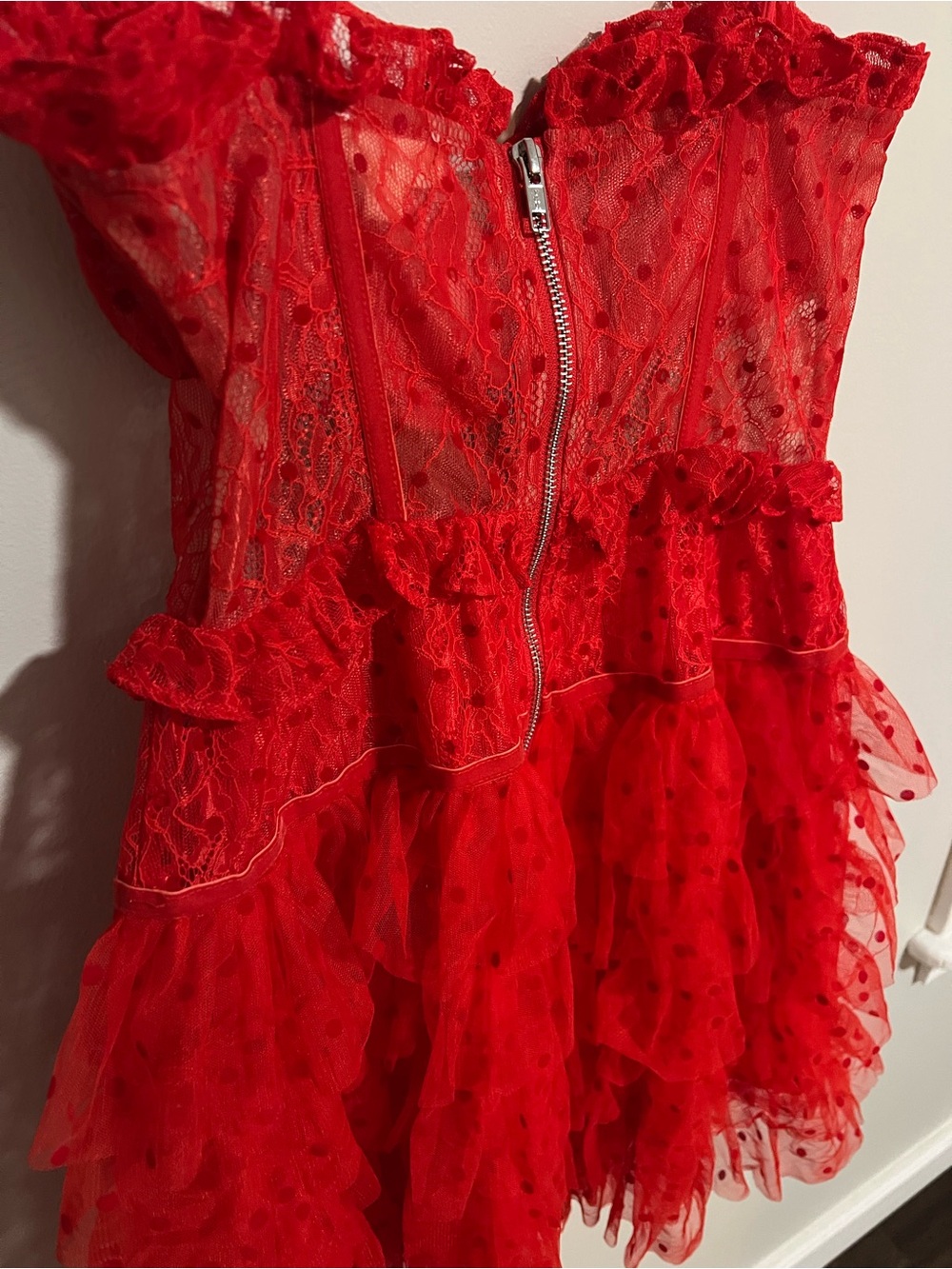For Love & Lemons Red Ruffled Mini Dress - Picture 4 of 8